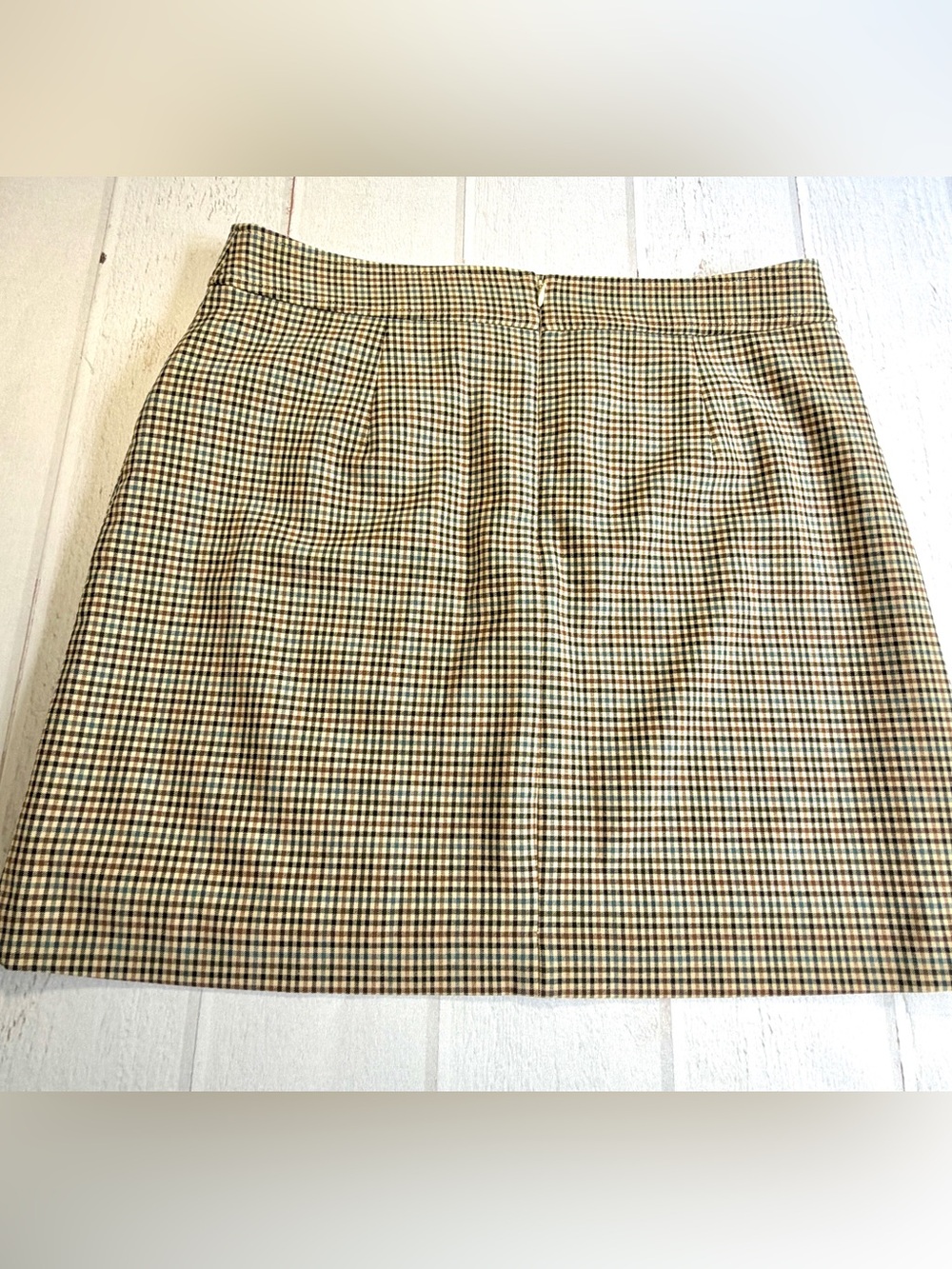 LOFT Plaid Mini Skirt Size 10 Brown Tan Blue Preppy Academia Fall A-Line - Picture 6 of 8